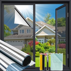 Bloss One Way Privacy Window Film Privacy Film for Glass Windows One Way Mirror Window Film for House Window Tint Heat Blocking Anti UV Reflective Windows Films for Home/Office,35.4" x 118"Silver