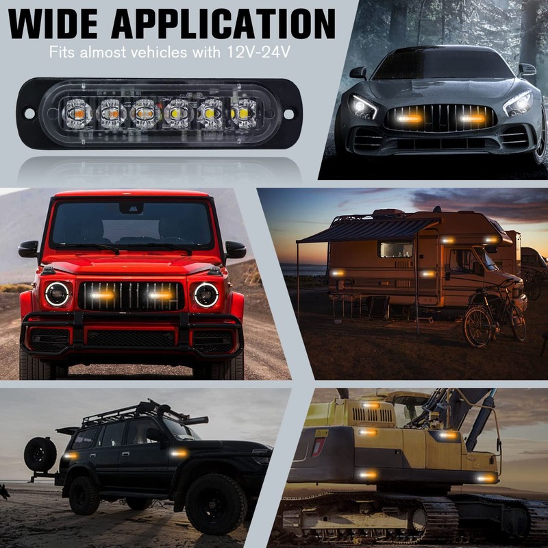 DIBMS LED Emergency Strobe Lights, 8X Amber White 6 LED