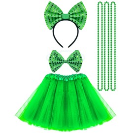 Bnikion Green Tutu Skirt for Gril Princess Ballet Dance for Sequins Bow Headband