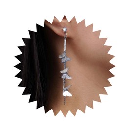 Aneneiceera Vintage Crystal Butterfly Earrings Silver Butterfly Tassel Earrings CZ Butterfly Chain Earrings Long Butterfly Fringe Earrings Jewellery for Women and Girls, Zinc