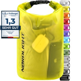 Nordlight Dry Bag 2 L Waterproof Bag – (Yellow) Waterproof Pack Bag with Roll Top Closure and Shoulder Strap for Swimming, Bathing, Beach, Canoeing, Stand-Up Paddling, Diving
