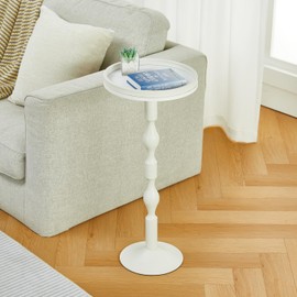 ZEXVIDA Small Round Drink Table,Pedestal Tables,Small Round Side Table for Narrow Spaces,End Table for Living Room, Bedroom, Bathroom,Balcony (White)