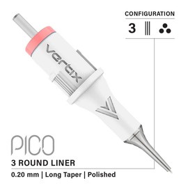 Vertix - Pico Membrane Cartridge Needles - 3 Round Liner - 0.20mm Long Taper - Maximize Ink Flow & Saturation (20 Count)
