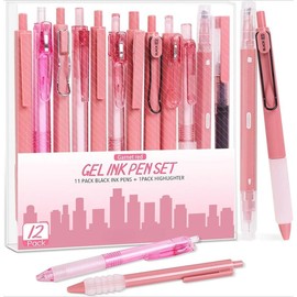 12PCS Gel Pens Set - 0.5mm Fine Point Retractable Pens with 1 Highlighter - Fast-Drying Black Ink for Journaling and Note Taking Drawing - Color: Garnet red