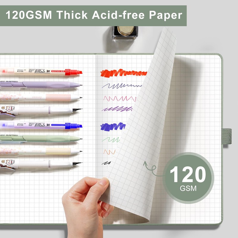 EMSHOI A5 Notebook Graph Paper - 120 GSM Hardcover Leather