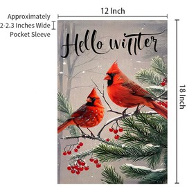 Winter Cardinal Bird Garden Flag 12x18 Double Sided Christmas Banners for Outside Trees Snow Christmas Holiday Outside Decorations Burlap Yard Flag