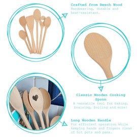 Argon Tableware Wooden Cooking Spoon - 30cm - Pack of 6 - Long Heat Resistant Non-Stick Kitchen Serving Mixing Spoon Utensils for Cooking, Baking, Stirring