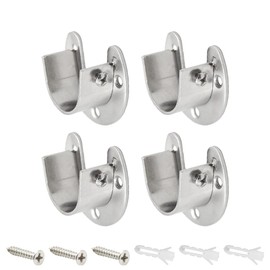 Ruidee Set of 4 Round Tube Bracket 25 mm Rod Holder U-Shaped Set Stainless Steel Flange Holder for Clothes Rails, Clothes Airer (FL/Silver/25 mm)