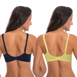 Curve muse women's unlined underwired lace bra with padded shoulder straps - Navy, light yellow (pack of 2) plain, size: 85B