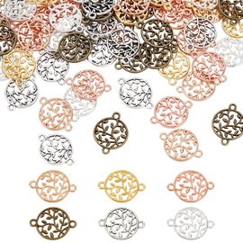 PH PandaHall 90pcs Tree of Life Charms, 6 Colors Tree of Life Link 15mm Flat Round Pendants Beads Alloy Bracelet Connectors Hollow Out Link for DIY Necklaces Bracelets Jewelry Crafts Making