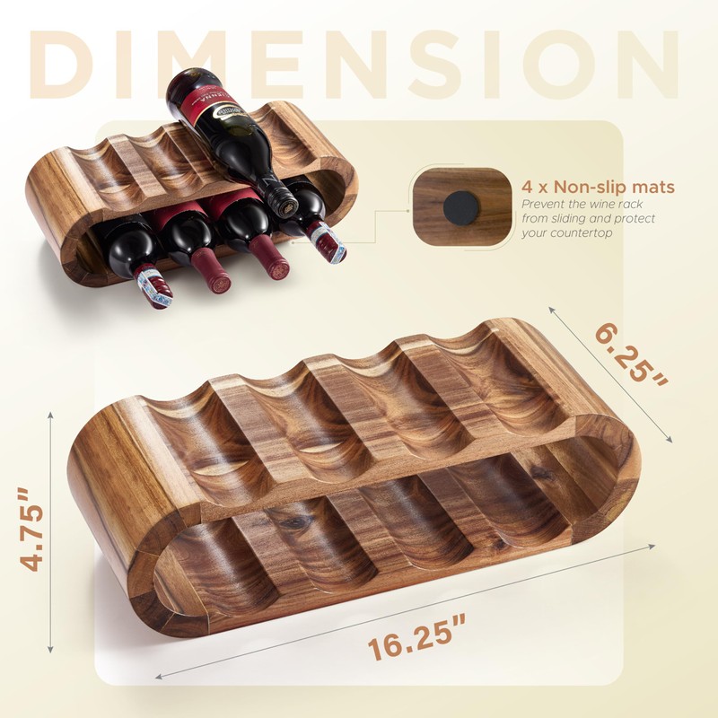 BLUEWEST Wooden Wine Racks Countertop, 8 Bottle Wine Rack, Acacia