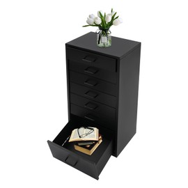 NTINGDE 7-Drawer Bedside Table Storage Cabinet Mobile File Cabinet with 4 Wheels for Living Room Study Office (Black)