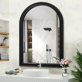 JJUUYOU Arch Wall Mirror Black Arched Mirror with Wood Frame 26"x18" Large Tempered Glass Hanging Mirrors for Bathroom Living Room Entryway Over Sink Arch Mirrors for Decor Shatterproof Crystal Clear