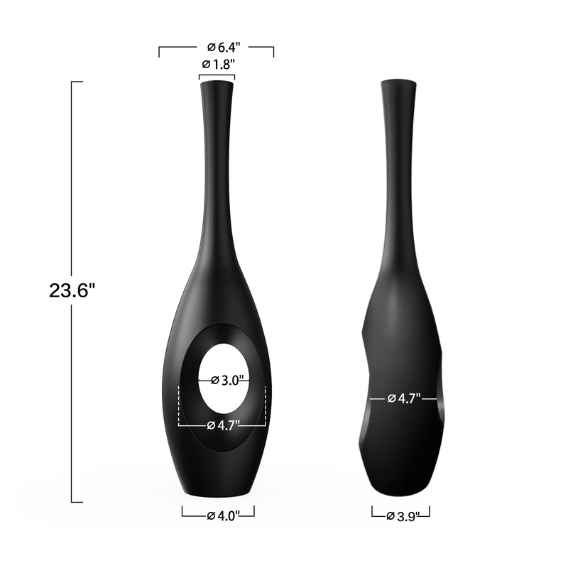 Rocendlor 23.6" Black Floor Vase – Donut-Shaped Oval Body with