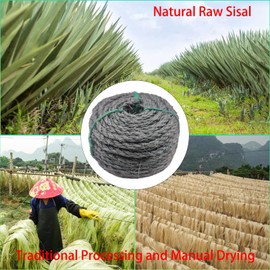 6 mm x 30 m (1/4 in * 100 ft) Sisal Rope for Cat Cactus Scratching Post, Cat Rope for DIY Cactus Cat Tree & Repair Cat Scratcher, Grey