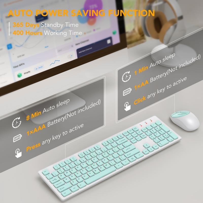 SABLUTE Wireless Keyboard and Mouse, Full-Size Wireless Mouse and Keyboard