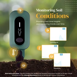 AFRA II Soil Moisture Sensor — 3-in-1 Soil Moisture, Temperature and Luminosity Tester, IP67 Waterproof - for Gardeners, Farmers, Plant Enthusiast by LINKSTYLE, Sensor only 3-Pack [Requires Hub]