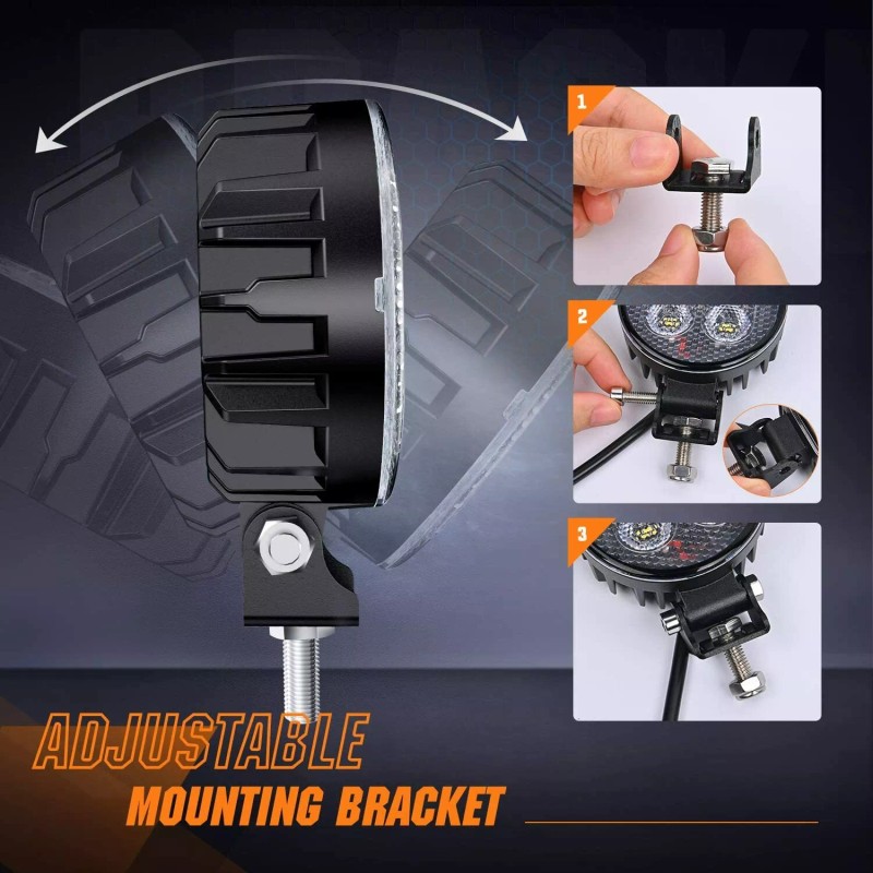 Nilight 3" 12W LED Work Light Bar Round Flood Fog