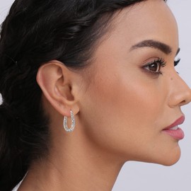 LeCalla 925 Sterling Silver Hoop Earrings, 925 Silver Filigree Hoop Earrings, Medium Oval Hoop Earrings for Women, Sterling Silver, No Gemstone