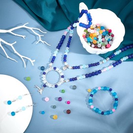 PH Pandahall 420pcs Frosted Glass Beads 15 Color 8mm Transparent Frosted Crystal Glass Beads Assortment Lot for Friendship Bracelet Mother's Day Jewelry Making Christmas Tree Ornament