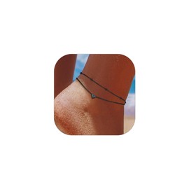 ChicSilver Anklet Bracelets for Women Black Ankle Bracelets Layered Beaded Anklets for Women Hypoallergenic Heart Anklet With Initials Summer Beach Anklets