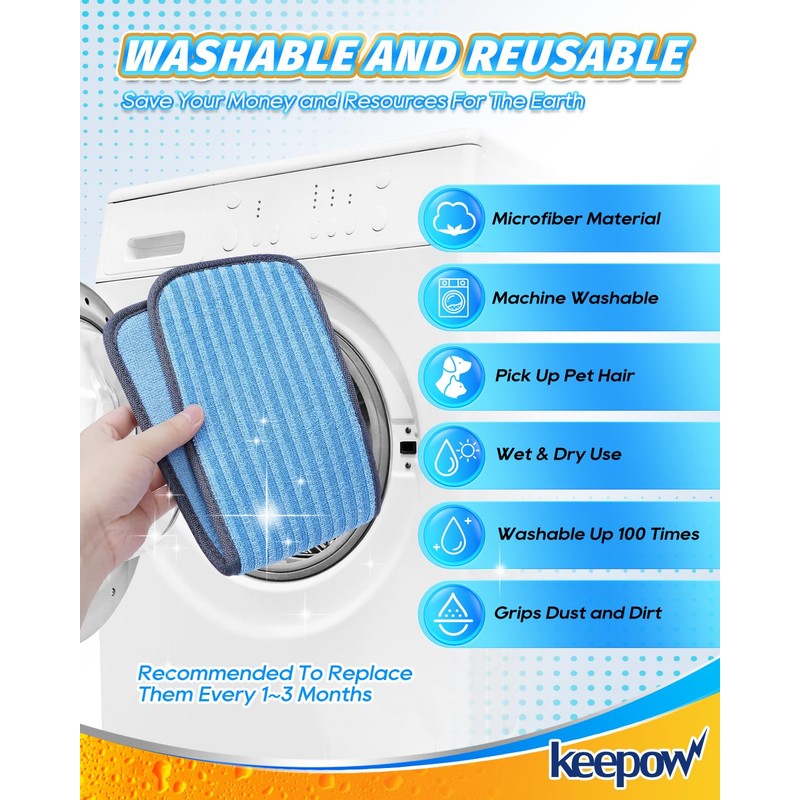 KEEPOW Reusable Microfiber Mop Pads Compatible with Wagner 905e, 915e