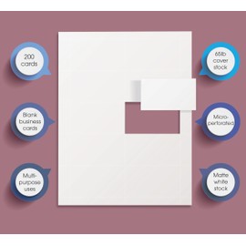 Printable Business Cards, Premium Paper, 2" x 3.5", 10 Cards Per Sheet (8.5" x 11"), Matte White, Easy Feed for Inkjet and Laser Printers, by Better Office Products (200-CT)