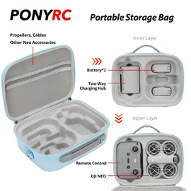 PONYRC Carrying Case for DJI Neo Combo, Portable Storage Bag Travel Case for DJI Neo Combo, Compatible with RC-N3/N2 Remote Controller, Neo Battery, Charging Hub and other Accessories, Light Blue