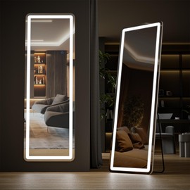 DUMOS 21"×64" Full Length Mirror with Light, LED Floor Full Body Mirror with 3 Color Lighting, Wall Mounted Stand Mirror for Bedroom, Dressing Room, Living Room, Bathroom