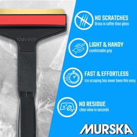 Ice Scraper Brass Blade 2 Pack Car Ice Scraper Long Handle 14,5 inch Ice Scraper for Car Snow Scraper Ice Scrapers for Car Windshield Original Murska Europe (2-Pack L&P A055 Black Red)