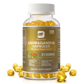B Beworths Organic Ashwagandha Capsules 1050 MG with Black Pepper Root Powder