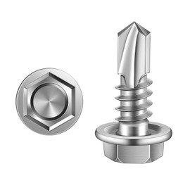#10 x 5/8" (1/4" to 3" Available) Hex Washer Head Self Drilling Sheet Metal Screws with Drill Point, Stainless Steel 410, 100 PCS