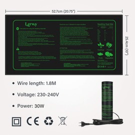 Lerway Indoor Greenhouse Heating Mat, Reptile, Dragon, Amphibian, Pet Heating Pad, Bed Mat, 52.7 x 25.4 cm, 30 Watts