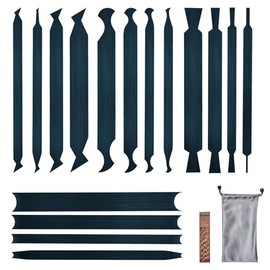 17PCS card scraper woodworking Cabinet scraper card Set for woodworking multi burnisher ，Blue Spring Steel, bevel knife deburring tools for Contour compact spaces detailed wood finishing