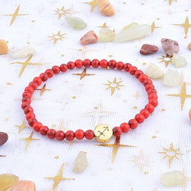 SIPELATY 4MM Mini Gemstone Energy Star Sign Constellation Bracelet with 18K Gold Plated Charm Zodiac Bracelet for Women Sagittarius