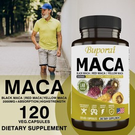 Peruvian Maca Root Black Red Yellow 2000mg - Gelatinized Energy Stamina Endurance Superfood (120 Vegetarian Capsules), 1 pack, 60 tablets / 페루산 마카 뿌리 검정 빨강 노랑 2000mg - 젤라틴화 에너지 스태미나 지구력 슈퍼푸드 (채식 캡슐 120개), 1개, 60정