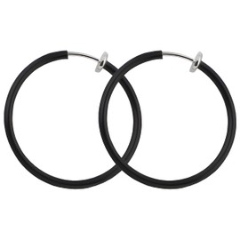 IDB Classic Brass Clip On Hoop Earrings - Multiple Sizes/Colors to Choose From | Spring Hoops for Non-Pierced Ears (Medium - Approx 1 3/16 ″ (1.18" | 30mm), Midnight Black)