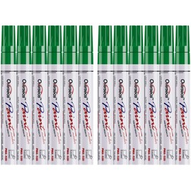 Lesun Green Paint Pens - 12 Pack Waterproof Oil-Based Paint Pen Set, Quick Dry and Permanent, Markers for Rock, Stone, Ceramic, Wood, Fabric, Plastic, Canvas, Glass, Mugs, Tires