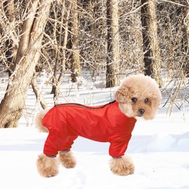 Dog full body raincoat, Dogs coats with legs, lightweight waterproof jacket, zipper closure, puppy jumpsuit with leash hole and reflective strip safety - Red - Xsmall 0611