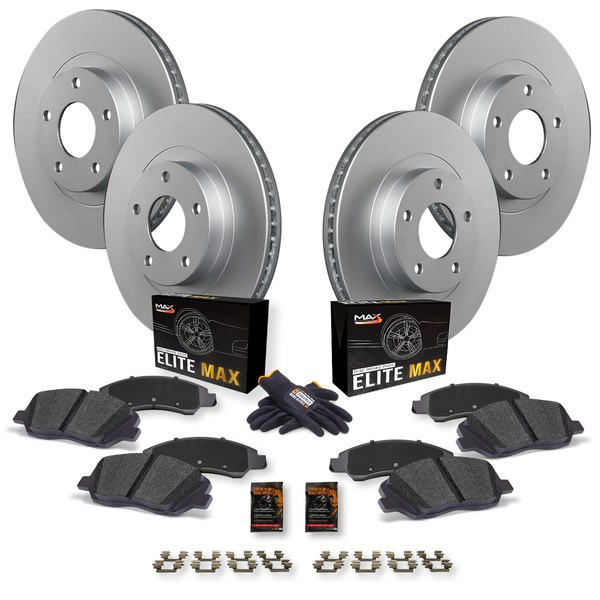 Max Advanced Brakes Front & Rear Brake Kit For 2006-2018 Toyota RAV4 w/10.83" Front Rotor Exc 3rd Row Seating Replacement Geomet Coated OE Disc Brake Rotors and Ceramic Brake Pads