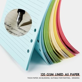 Lined Refill Paper, Colorful Ruled Journal Fillers for A5 Size 6-Ring Binder, A5 Planner Inserts,5-Color 120 GSM Thick Loose Leaf Paper,50 Sheets/100 Pages (Colorful Lined, A5)