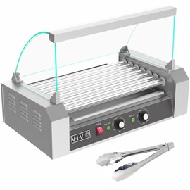 VIVO Electric 18 Hot Dog 7 Roller Grill Warmer, Stainless Steel, Commercial and Household 900W Machine with Cover, HOTDG-V207