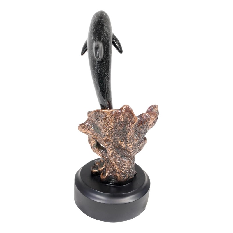 Jumping Bottlenose Dolphins Bronze Electroplated Resin Figurine with Base Decor