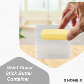 HOME-X West Coast Single-Stick Butter Container with Lid, Easy Butter Dish with Lid for Countertop or Fridge Storage, Single-Stick Butter Saver, 3 3/4" L x 2 1/4" W x 2" H