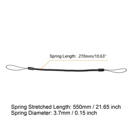 TOP-VIGOR 5Pcs Elastic Tether Lanyard, 3.7mm Dia x 270mm Retractable Spring Coil Strap Anti-Lose Pen Leash, Elastic Plastic Stylus Tether Strings Cord for Drawing Pen to Tablet Touchscreen, Black