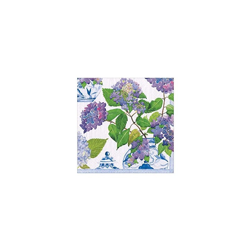 Caspari Hydrangeas and Porcelain Paper Cocktail Napkins - 20 Per