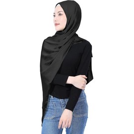 KIRAN FASHION Luxury Premium Soft Lush Silk Crinkle Scarf Hijab Elegant Plain Wrap Headwrap Shawl UK (Black)