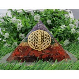 Amazing Gemstone Large Orgone Pyramid | Natural Chakra Pyramid Crystal | Chakra Flower of Life Orgonite Pyramid | Organ Pyramids Positive Energy Healing