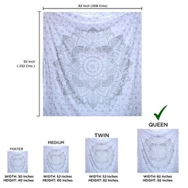 Raajsee Indian Psychedelic Tapestry Mandala Silver Grey/Multicoloured Bohemian Indian Wall Hanging Indian Elephant Boho Cotton Hippie Wall Towel Meditation Yoga Mats Beach Towel