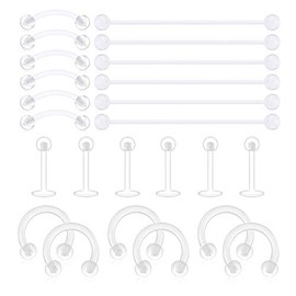 D.Bella Clear Stainless Steel Flexible Acrylic Cartilage Bar 16g 14g, Acrylic, Plastic